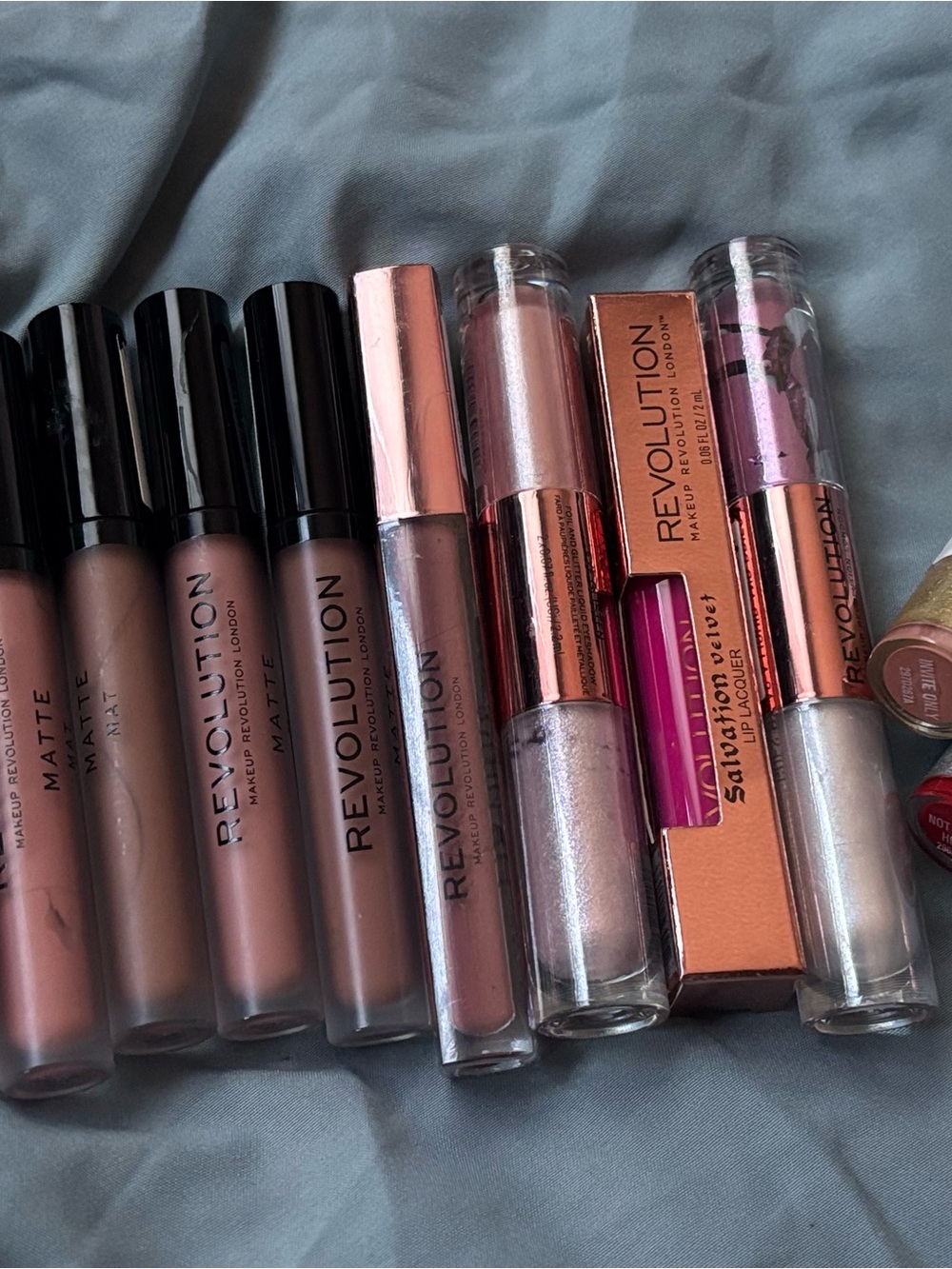Revolution Lip Gloss & Liquid Lipstick Set in Nude, Pink & Rose